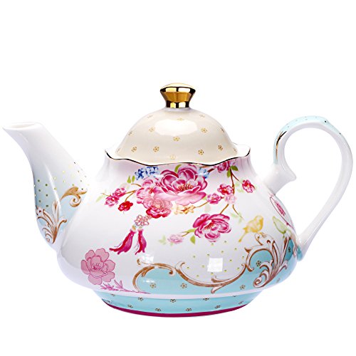 AWHOME Tea Pot Bone China Floral Design Vintage Teapot Loose Tea Women and Tea lovers 850 ml about 4 Cups Gift Box
