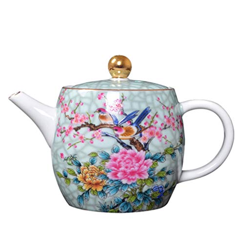 Hemoton Teapot Royal Vintage Bone China Tea Pot Flower Bird Porcelain Tea Pot Coffee Pot Serving Tea Kettle Serveware for Infuser Kung Fu Tea Lovers Gift Milk